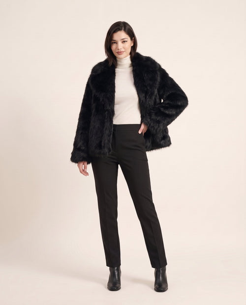 Aveline faux fur jacket in black, front view