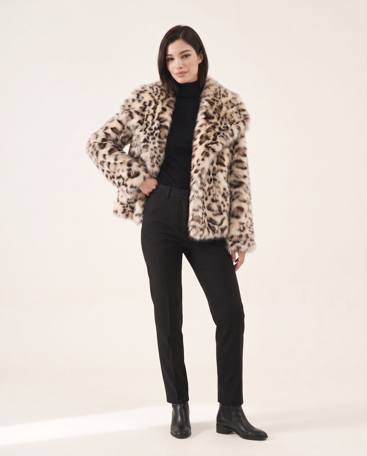 Aveline faux fur jacket in leopard, front view