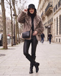Aveline faux fur jacket in dark brown (mushroom), front view