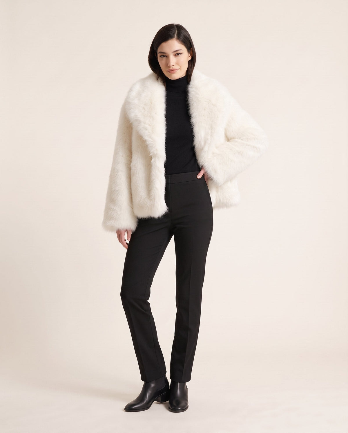 Aveline faux fur jacket in white, front view
