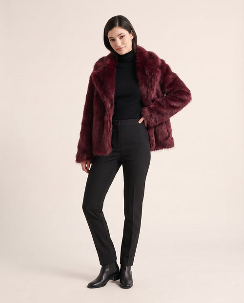 Aveline faux fur jacket in wine red, front view